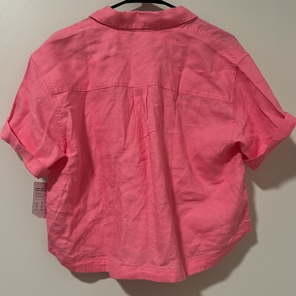 NWT Athleta Retreat Linen Short Sleeve Shirt Raphanus Pink Size Medium - Picture 5 of 5
